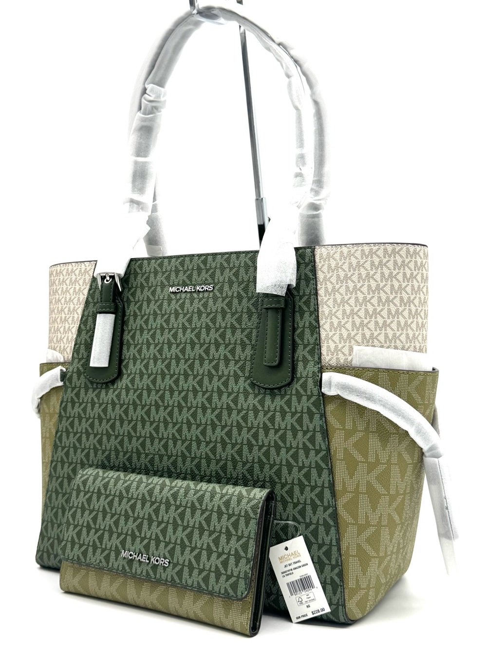 Michael Kors Voyager Large Color-Block Logo Tote Bag w Matching Trifold Wallet